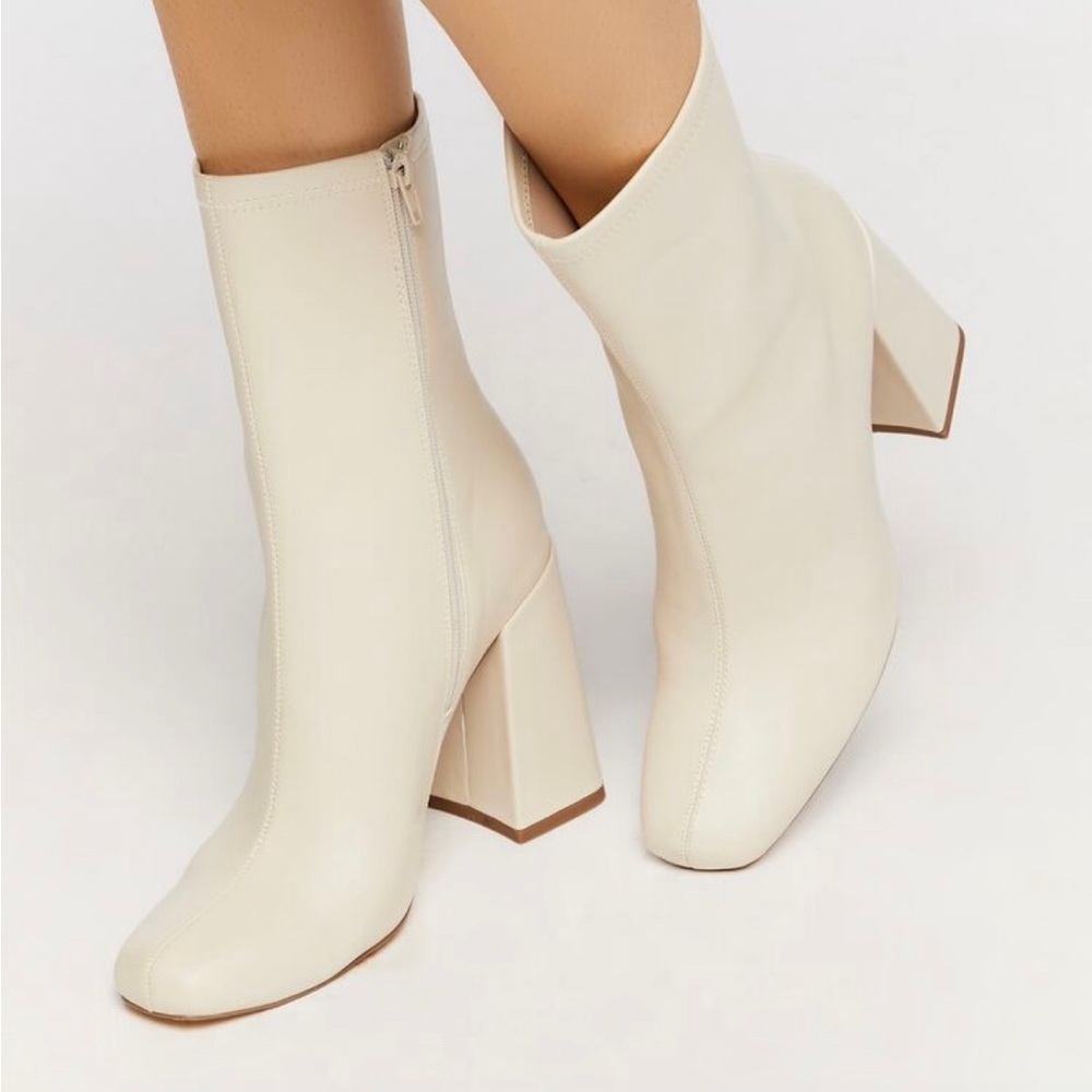 Faux leather block heel booties